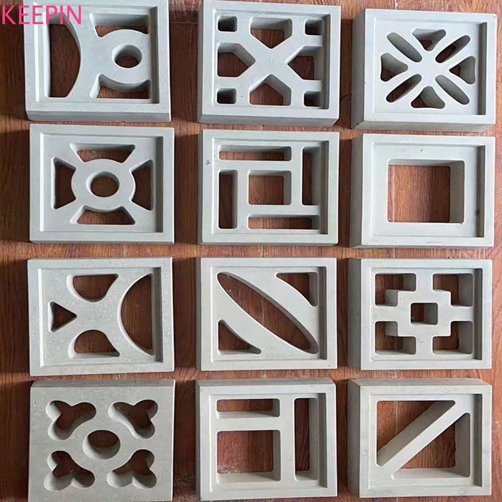 KEEPIN Hollow Brick Mold, 3D แกะสลัก 20*20*6 ซม.ซีเมนต์อิฐโบราณแม่พิมพ์,คอนกรีตพลาสติกสแควร์ Anti-Slip Wall อิฐ Mould Garden Wall