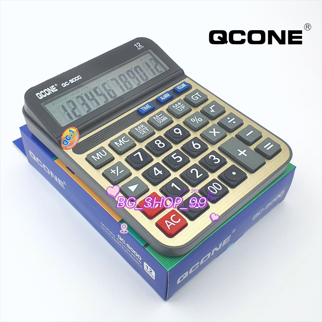 พร้อมส่ง📌QCONE เครื่องคิดเลขพูดได้ เครื่องคิดเลข12หลัก มีนาฬิกา QCONE รุ่น QC-9000 เสียงชัด แถมถ่าน