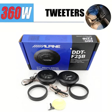 BW Tool DDT-F25B เสียงแหลม 2 ชิ้น 1 นิ้วทวีตเตอร์เครื่องเสียงรถยนต์ฟิล์มไหมสำหรับการปรับเปลี่ยน 360W 4Ohm