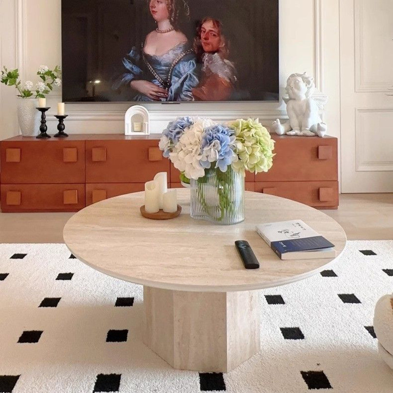 โต๊ะกาแฟห้องนั่งเล่นหินอ่อนกลมฝรั่งเศสหินถ้ำโต๊ะกาแฟโต๊ะเล็กๆสำหรับบ้านขนาดเล็กสไตล์สแกนดิเนเวียน - รูปที่ 5