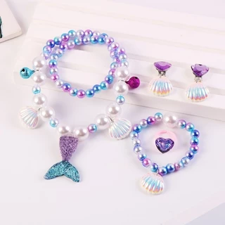พร้อมส่ง คอไข่มุก 5pcs ชุดสร้อยสําหรับเด็ก สร้อยนางเงือก ดีไซน์เจ้าหญิงนางเงือก สีสันน่ารัก ของเล่นเด็ก
