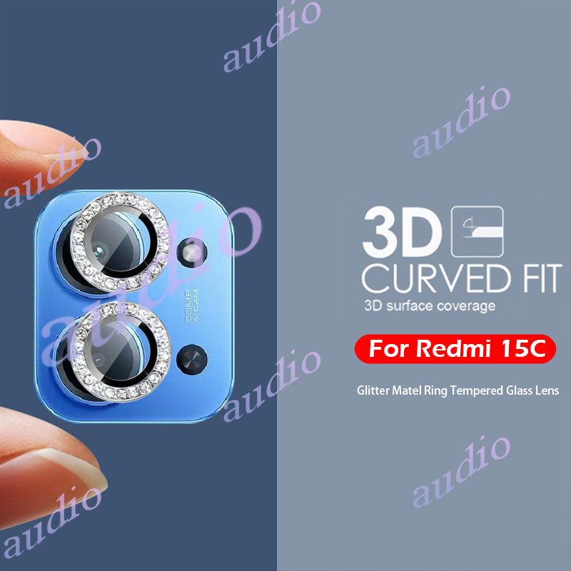 Redmi 15C 4G Glitter เพชรโลหะแก้วกล้องเลนส์สําหรับRedmi 15C Redmi15C 4G 2025 BlingเงาColofulโลหะกล้อ
