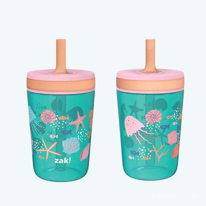 Zak Designs Kelso Kids Leakproof Straw Cup with Silicone Spout and Screw-On Lid - Reusable Plastic D
