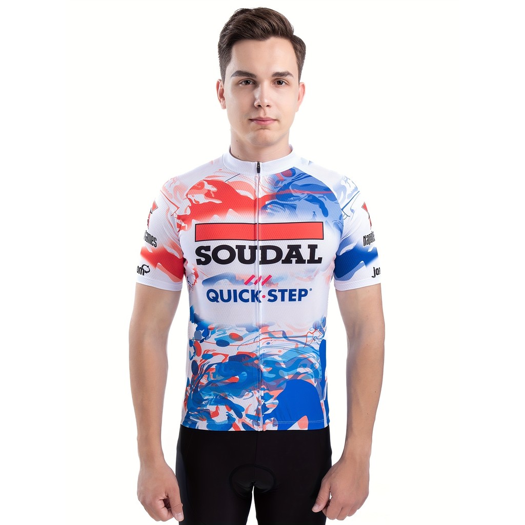 2025 Soudal Quick Step ทีมขี่จักรยาน Jersey แขนสั้นฤดูร้อน TDF เสื้อผ้าจักรยานเสื้อจักรยาน MTB กีฬาส