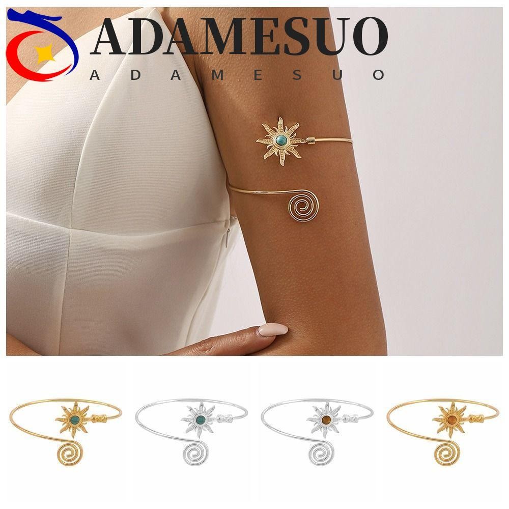 ADAMESUO ข้อมือกําไลข้อมือสําหรับผู้หญิง, โลหะผสม Turquoise Arm Cuff, แฟชั่นแขนโซ่ Twist Line Sun กว้างเปิดแขน Cuff เครื่องประดับ