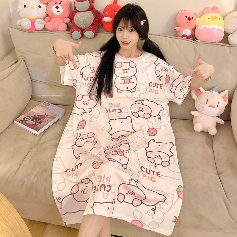 ชุดนอนสำหรับสตรี แขนสั้น คอกลม สวมใส่ง่าย และเหมาะสำหรับการพักผ่อนในบ้าน