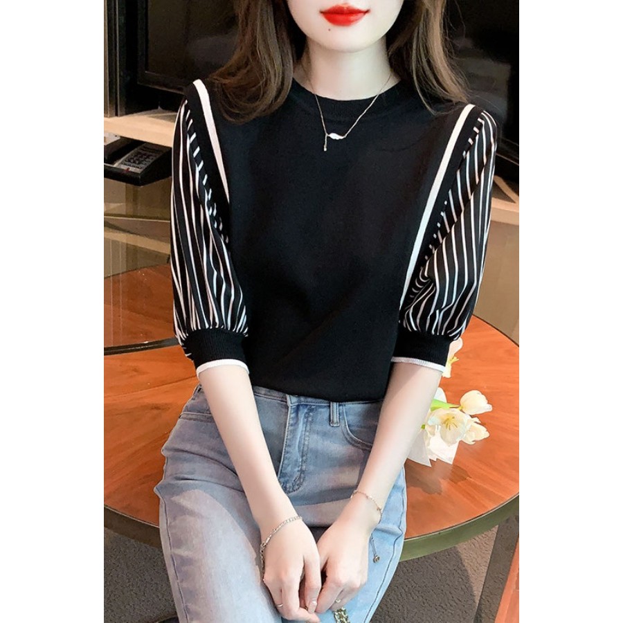 แฟชั่นผู้หญิงเวอร์ชั่นเกาหลีสวยน่ารักลายผ้าไหมน้ําแข็งเย็บแขนสั้นเสื้อยืดหลวมด้านบนสีดําสีขาวสุภาพสตรีด้านบนโปรโมชั่นพิเศษ ทั้ง