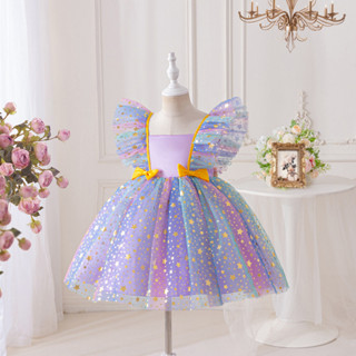 ชุดนอนเด็กผู้หญิง ลายสีพาสเทลระยิบระยับ กระโปรงบานทรงเก๋พร้อ…