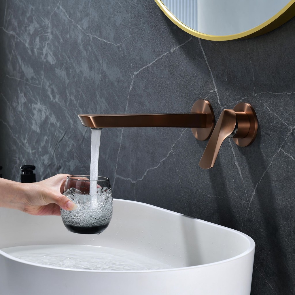 ก๊อกผสมอ่างล้างหน้าแบบฝังติดผนัง | ก๊อกน้ําในห้องน้ําสีโรสโกลด์ด้านที่ทันสมัย - รูปที่ 2