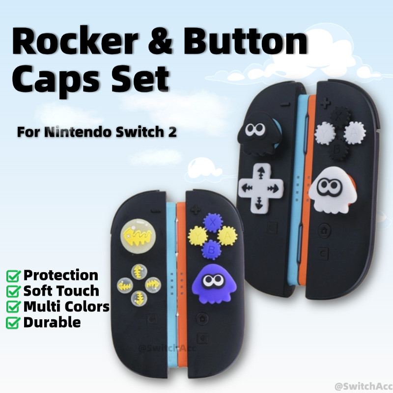 ​​Splatoon Rocker Caps สําหรับ Nintendo Switch 2 Soft Touch ทนทาน Grip ชุดหลายสีหุ้นท้องถิ่น