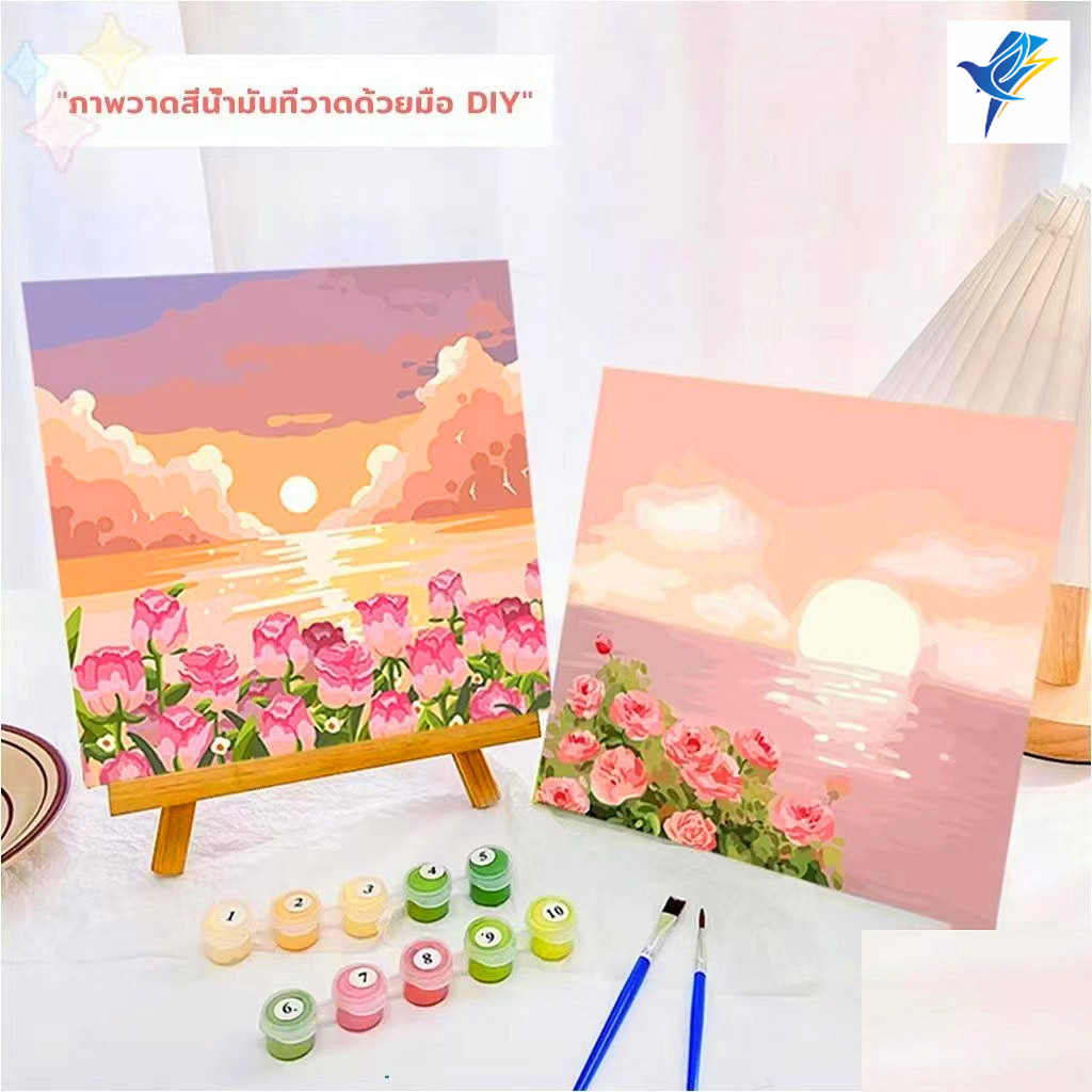 ดอกไม้ภาพวาดสีน้ำมันดิจิตอลdiyระบายสีเด็กมือวาดภูมิทัศน์ดอกทิวลิปภาพวาดตกแต่งของขวัญ