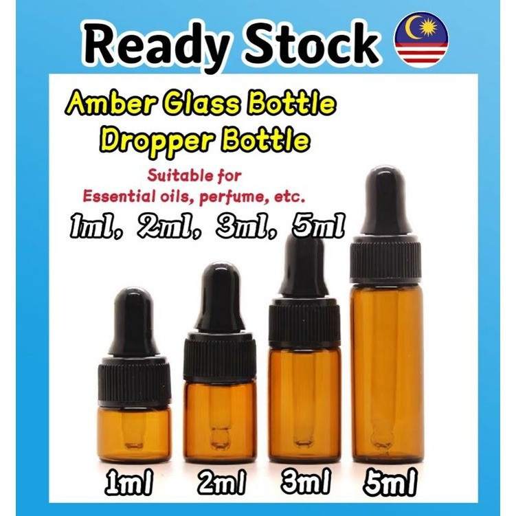 1ml/2ml/3ml/5ml/10ml Amber Glass Dropper ขวดขวดแก้วน้ํามันหอมระเหยน้ําหอม Bottle茶色 bottle แก้ว/精油瓶