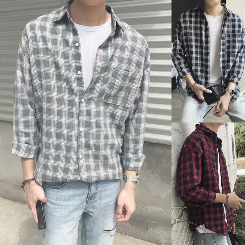 MR-DEER เสื้อเชิ๊ต ผู้ชายเสื้อแขนยาว แฟชั่น ลายสก็อต รุ่น 1234