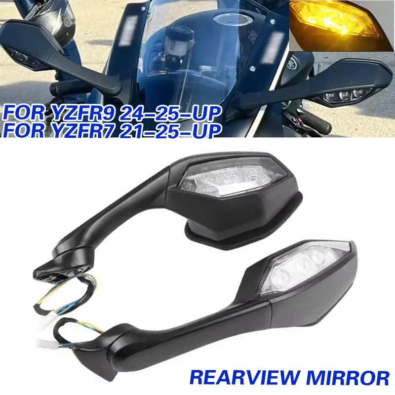 สําหรับ Yamaha YZFR7 YZF-R7 2021-2025 YZFR9 YZF-R9 2024-2025 2024 กระจกมองหลังกระจกมองหลังไฟเลี้ยวไฟ