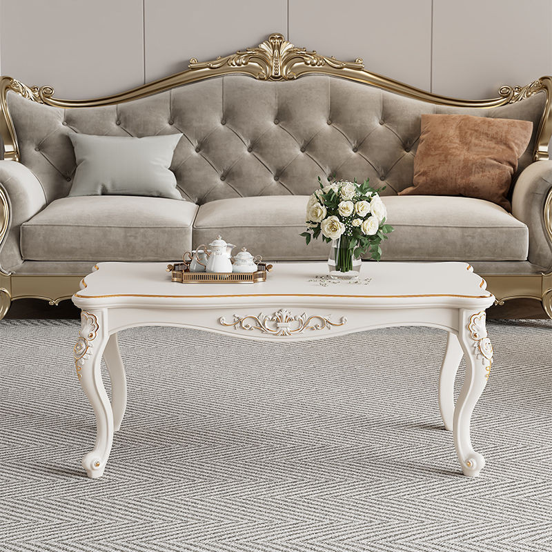 Modern simple European style coffee table living room bedroom carved white home side table