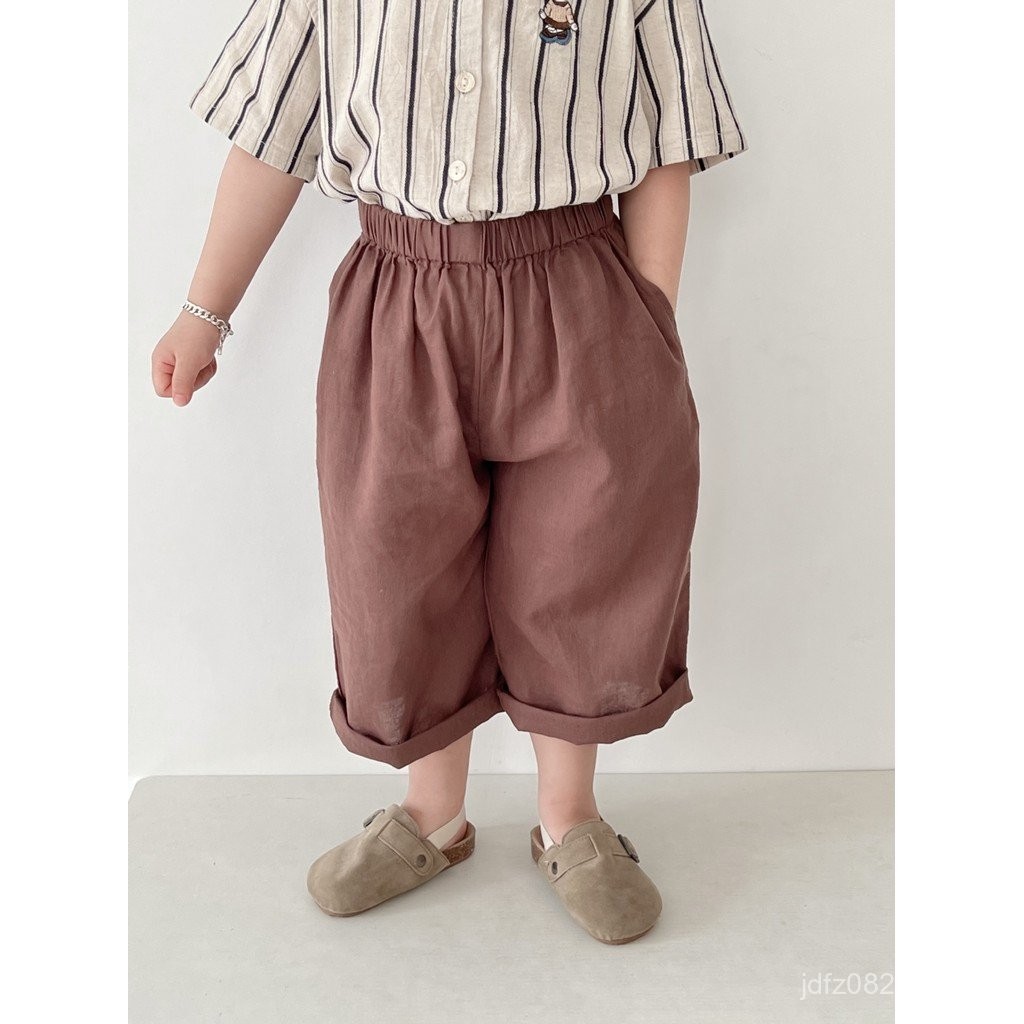 กางเกงทรงตรงสำหรับเด็กหญิง แบบคลาสสิก ลายเกาหลีสีเรียบ .material ผ้าผสมฝ้ายและลินิน CWX