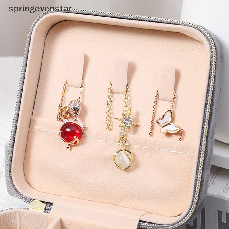 Springevenstar กล่องเครื่องประดับกํามะหยี่เดินทางแบบพกพา Flannel Square Zipper สไตล์ Jewellery Storage Case แฟชั่นผู้ถือของขวัญแหวนผู้ถือต่างหู Springevenstar