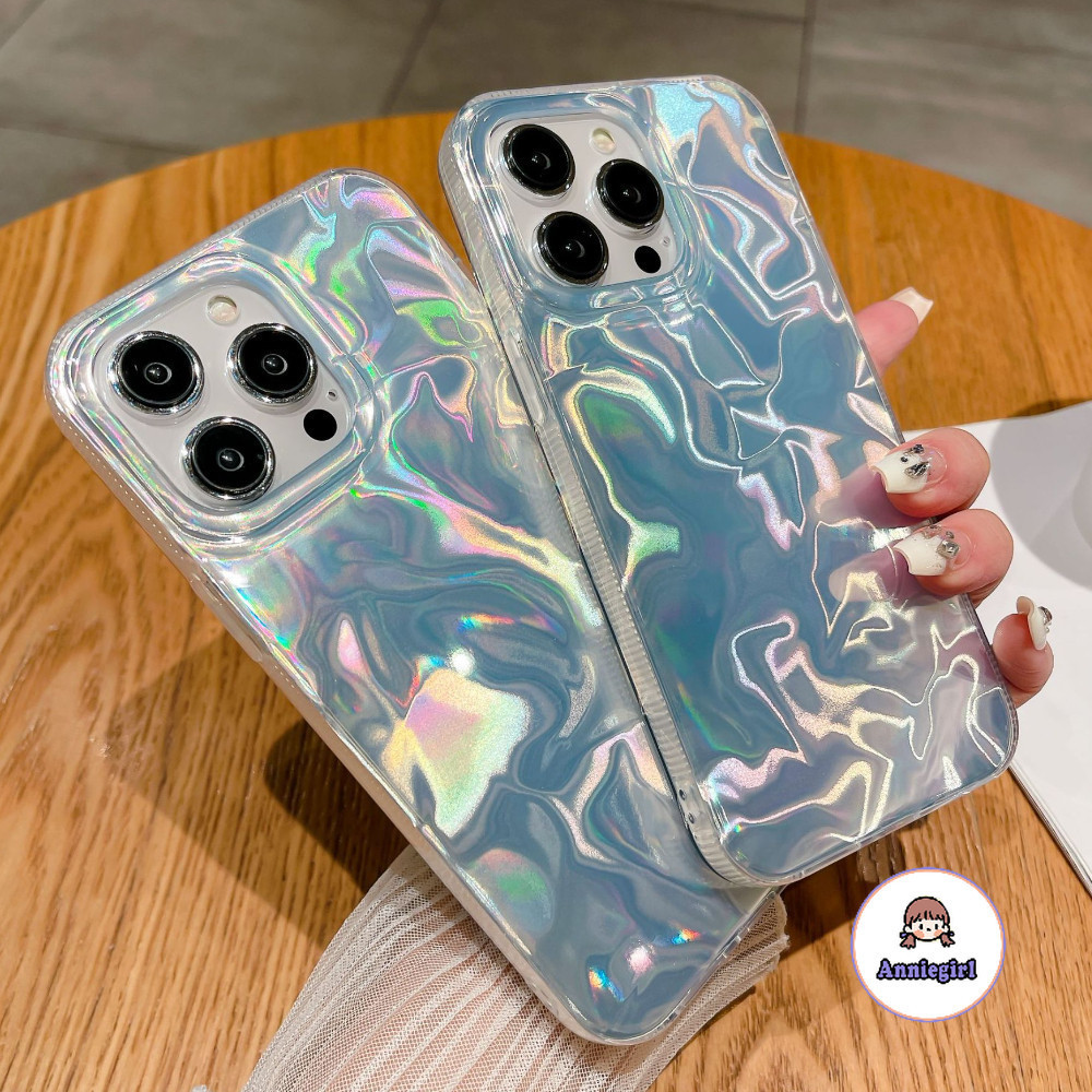 หรูหราเลเซอร์ Ripple พับเคสโทรศัพท์สําหรับ IPhone 11 13 14 Pro Max 12 15 Promax 14 Plus XS XR 7 8 Plus กันกระแทก Hard โทรศัพท์ปกหลัง