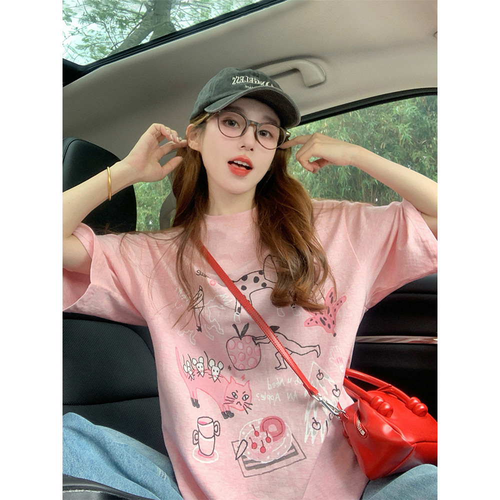 (จัดส่งตลอด 24 ชั่วโมง）Angle Official เสื้อยืดลายผีเสื้อ ผ้าฝ้ายฤดูร้อนสบาย ๆ เสื้อยืดผ้า เสื้อยืดคอกลมแฟชั่น