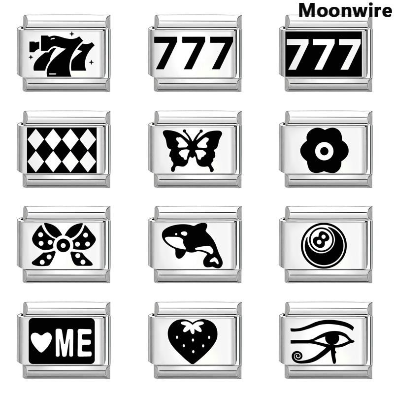 สีดําสีขาวชุด777ดอกไม้อิตาลีเสน่ห์สร้อยข้อมือพอดี9มิลลิเมตรสร้อยข้อมือสแตนเลสทําเองเครื่องประดับทําอ