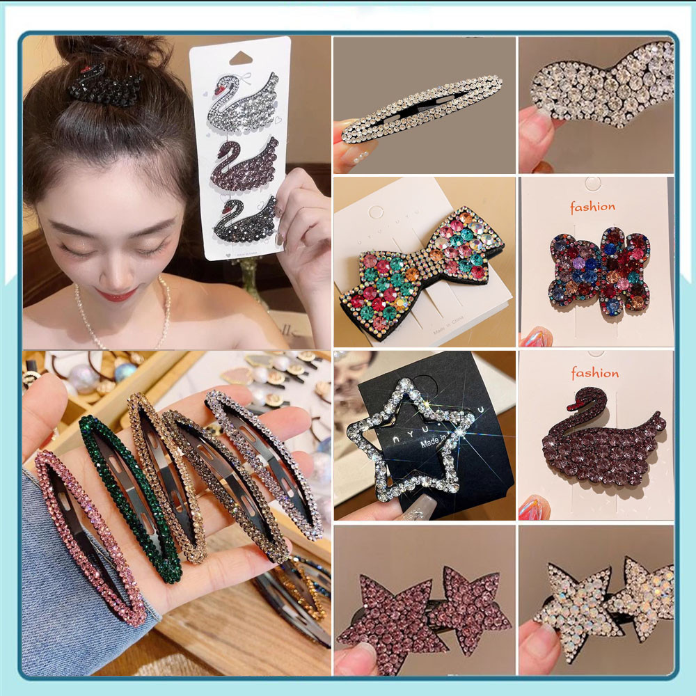 1pcs เพชรหรูหรากิ๊บติดผม rhinestone BB คลิปเรียบคลิปด้านข้างกิ๊บติดผมสาว