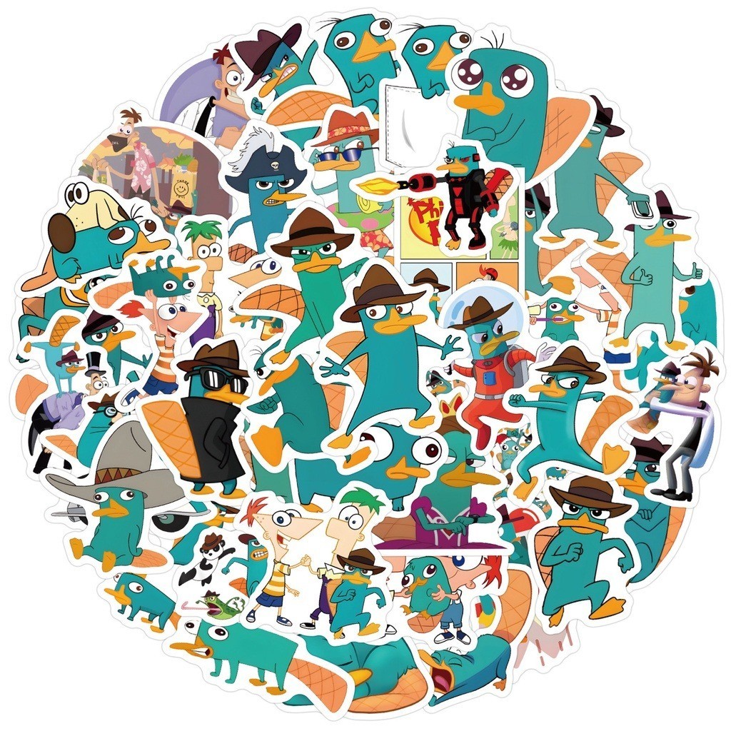 Y&P| ชุดสติ๊กเกอร์ Perry The Platypus ชุดสติ๊กเกอร์กราฟิตี้กันน้ำลายการ์ตูน, 58 แผ่น/ชุด