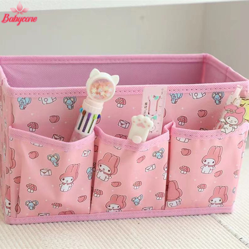 Byce> การ์ตูนสแควร์พับได้ Sanrio Hello Kitty กล่องเก็บของกล่องเก็บเครื่องสําอางเดสก์ท็อปเบ็ดเตล็ดเครื่องเขียนกล่องจัดระเบียบใหม่
