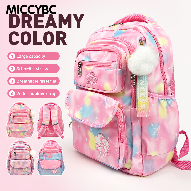 [MICCYBC] กระเป๋าเป้สะพายหลัง กันน้ํา น้ําหนักเบา เกรด 1-6 สไตล์เจ้าหญิง สําหรับเด็กผู้หญิง