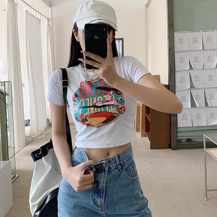 พร้อมส่ง🚀เสื้อ เสื้อครอปแขนสั้น ผ้าคัตคอน นิ่มใส่สบาย #แขนสั้น 100%Cotton T-shirt เสื้อยืดพิมพ์ลาย