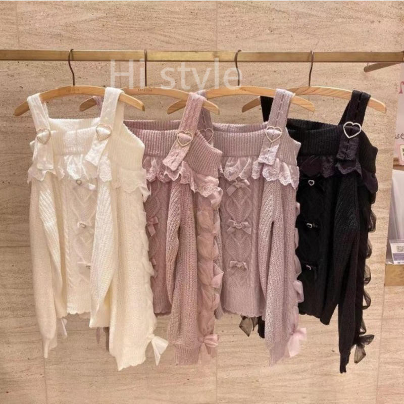Jirai kei Lizlisa dupes เสื้อกันหนาวคลาสสิกสาวหวานญี่ปุ่นแขวนลูกไม้เสื้อกันหนาว