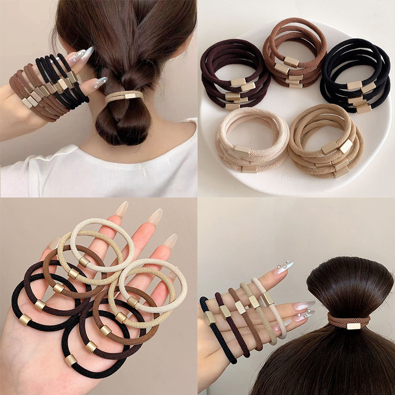 5 ชิ้น/เซ็ตใหม่ Simple Twill Square Tube Seamless Hairband สาว Tie ยืดหยุ่นสูงทนทานเชือกผมอุปกรณ์เสริมผม