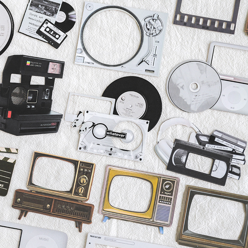 Mr. Paper แพ็ค 15 แผ่น สติ๊กเกอร์การ์ด โทรทัศน์วินเทจ! เครื่องบันทึก โต๊ะเครื่องแป้ง รูปแบบสติ๊กเกอร์ของชุดตก แต่ง สิ่ง ที่แนบมาด้วยมือสร้างสรรค์ สติกเกอร์ตก แต่งการ์ดอวยพร