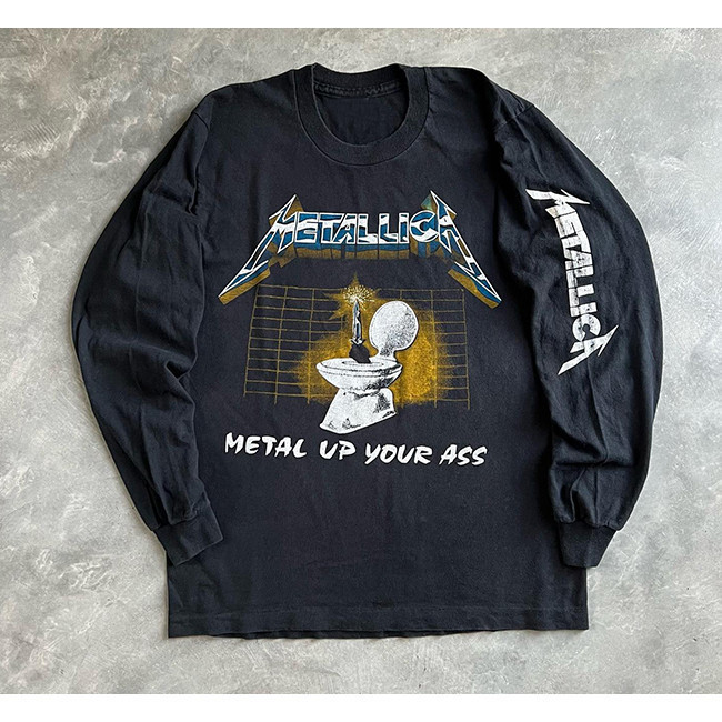 (พร้อมสต็อก)ทําลาย!Metallica1982 อัลบั้ม Metal up Your Ass Pure Cotton พิมพ์แขนยาว T