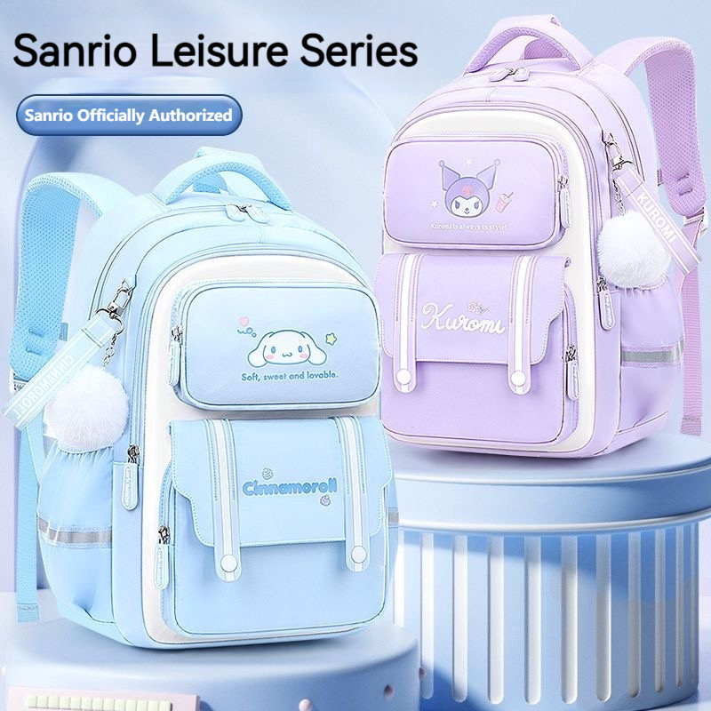 กระเป๋าเป้ Sanrio ของแท้ Cinnamorol กระเป๋าเป้กันน้ำน้ำหนักเบาพิเศษ ผ้ากันน้ำ ความจุขนาดใหญ่ ปกป้องกระดูกสันหลังและลดภาระ กระเป๋าเป้สำหรับเด็ก