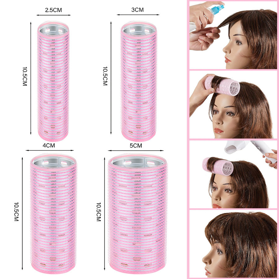 1/4 ชิ้น Self Grip ลูกกลิ้งผมไม่มีความร้อนผม Curlers Heatless Curls ผม Bangs ปริมาณ Self-กาว DIY เครื่องมือจัดแต่งทรงผม 4 ขนาด