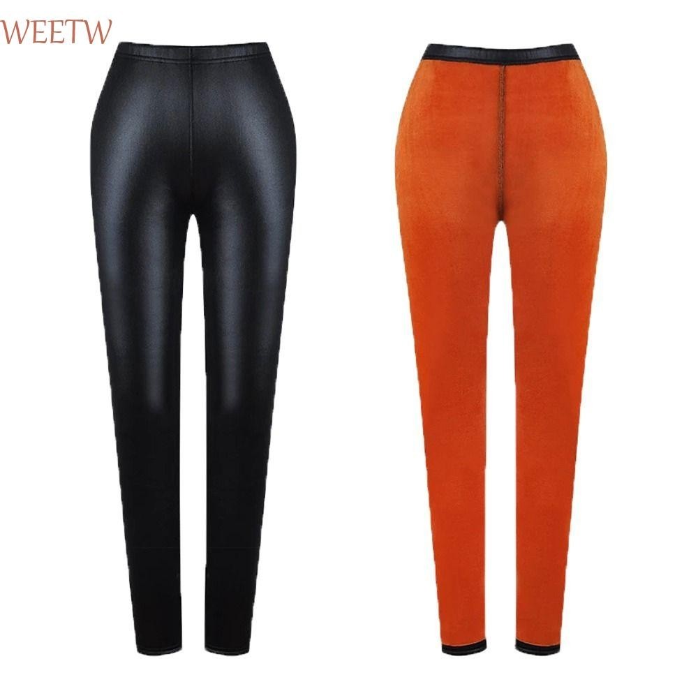 Weekw กางเกงผู้หญิง Plus Size Slimming PU หนังกํามะหยี่เอวสูง Thicken Pantyhose