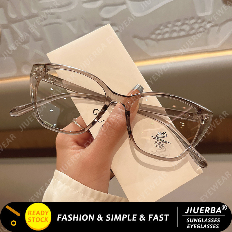 (จิ่วเออร์บา) โปร่งใสสีเทาหนากรอบแมวตาแว่นตาสําหรับผู้หญิงแว่นตาวินเทจตะวันตก