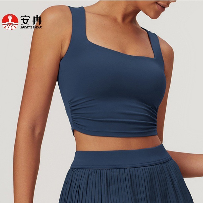 AnranSports Braแฟชั่นเซ็กซี่ด้านข้างจีบด้านข้างหน้าอก Casual Bra Gym Dance