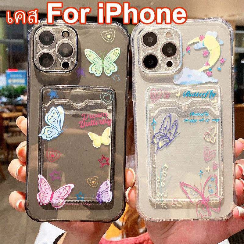 เคสใส สำหรับ TPU เคส For iPhone 11 15 13 12 14 Pro Max 6 7 8 Plus XR XS Max ซองใส่บัตรรูปถ่ายแบบใสสำหรับ เคสไอโฟนเคส