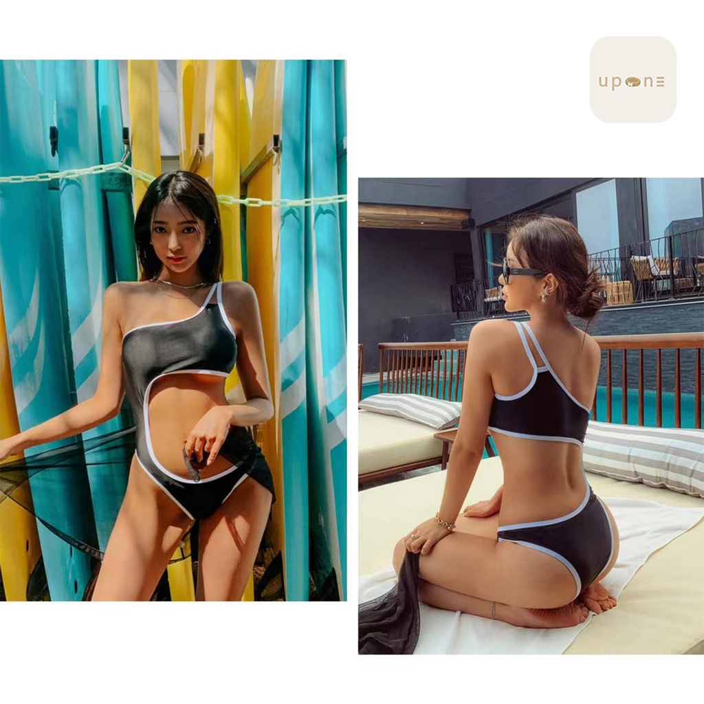 ชุดว่ายน้ำวันพีช ราคาพิเศษ ดีไซน์เปิดไหล่เดี่ยวสีดำ โชว์เว้าเอวเพิ่มความเซ็กซี่