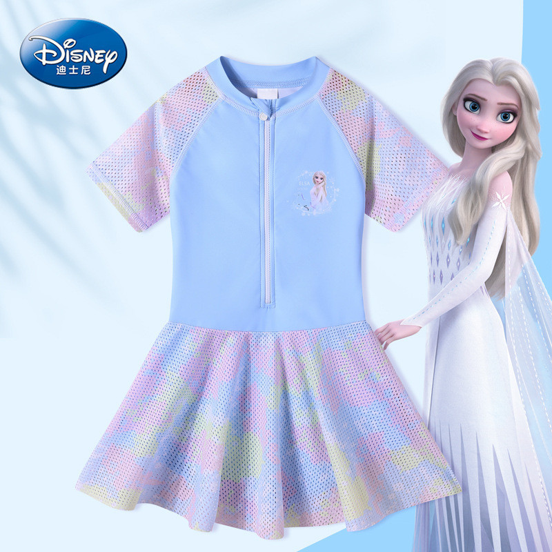 ดิสนีย์ชุดว่ายน้ําเด็กหญิงสไตล์ใหม่ขนาดเล็กขนาดกลางขนาดใหญ่เด็กสาวชุดชิ้นเดียวเจ้าหญิงเอลซาชุดว่ายน้