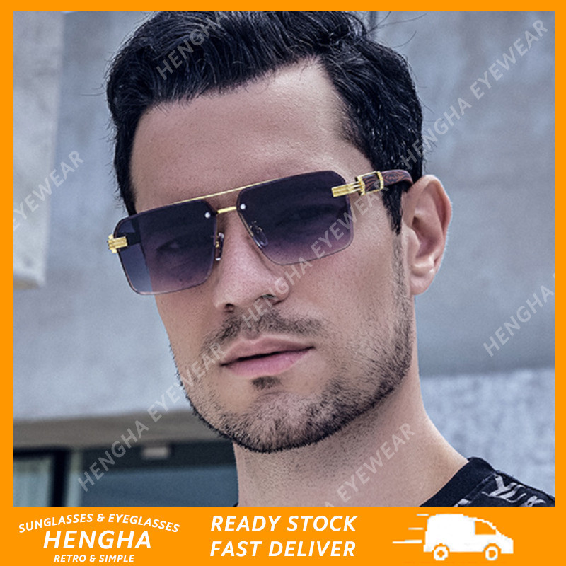 (HENGHA) แว่นกันแดดทรงเหลี่ยมคลาสสิกมาใหม่สำหรับผู้ชาย