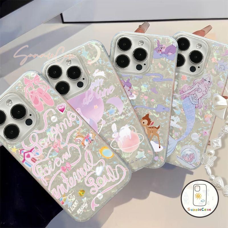 แฟชั่น เคสสำหรับ IPhone 13 14 11 12 15 Pro Max 7Plus 7 8 14 15 Plus XS XR X Max SE 2020 ฝันนางเงือกการ์ตูนดูเดิล เคส