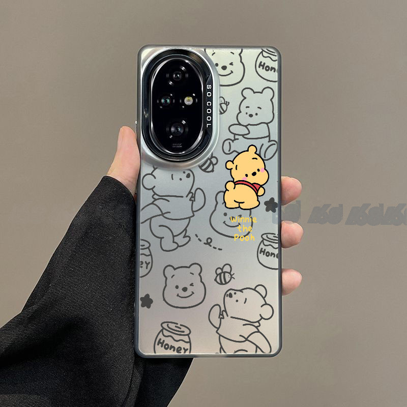 เคส Honor 200 Pro เคส Honor 200 5G เคส Honor 200 Lite การ์ตูน winnie the Pooh วินนี่เดอะพูห์ และ หมีล็อตโซ Lotso Bear กันกระแทกกรณี Matte Hard Case หรูหราชุบปุ่มโทรศัพท์สําหรับสาวนักเรียนผู้หญิง