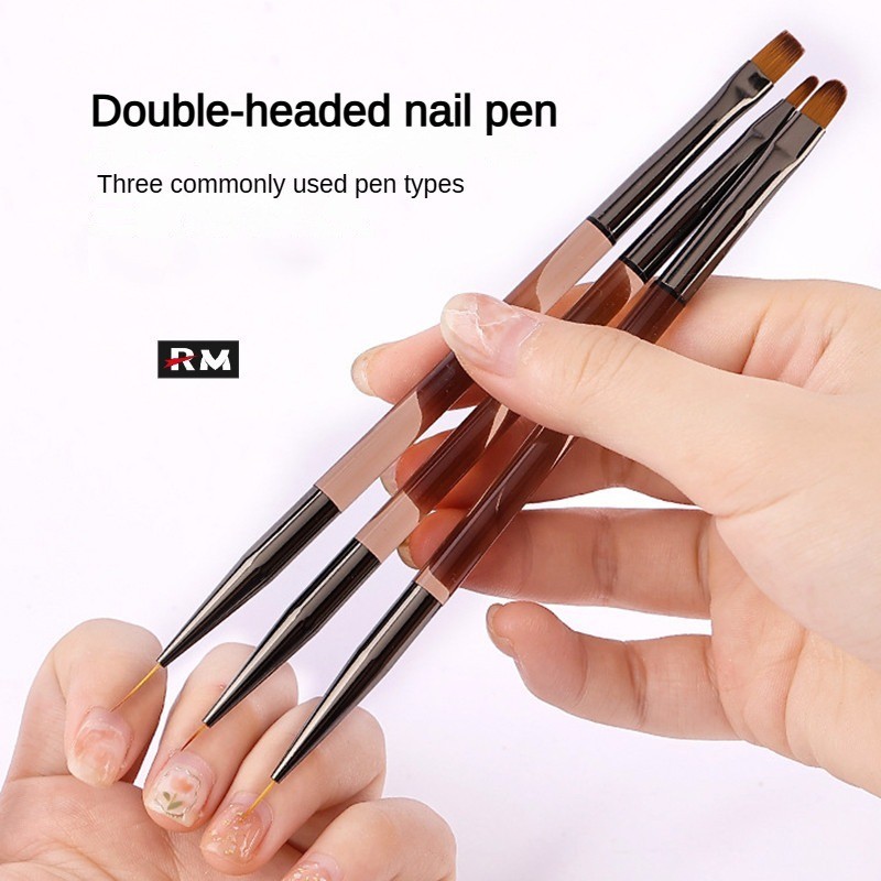 อะคริลิคจริง Double-Ended เล็บแปรงปากกา Dual-Purpose Light Therapy หัวแบนและรอบ Ultra-Fine สําหรับเจล