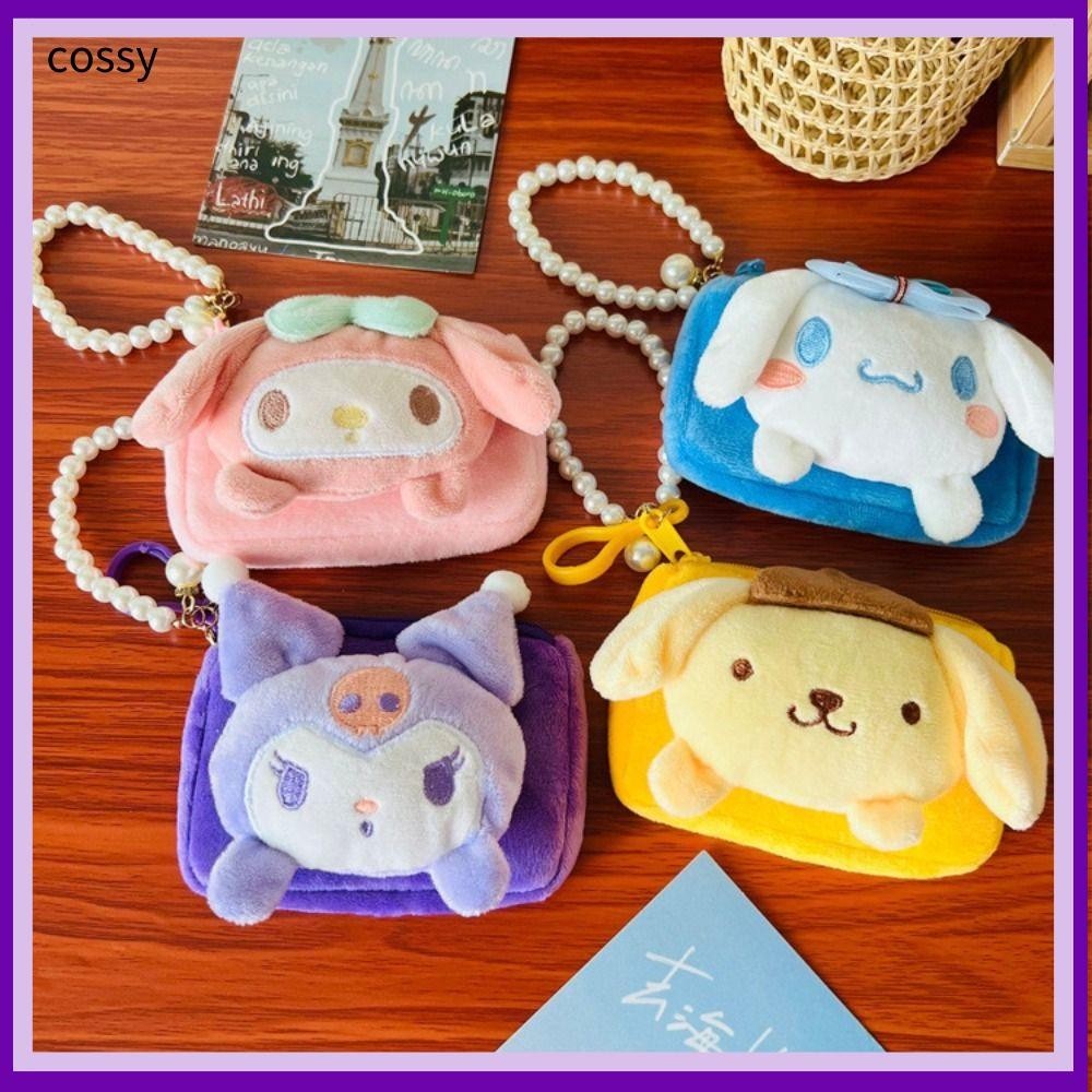 Cossy Zero Wallet, Cinnamoroll/Kuromi Plush Coin Purse, คุณภาพสูงพร้อมเชือกมุก Mini Storage Bag Girl