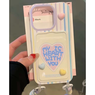 ตุ๊กตารูปหัวใ3มิติสุดน่ารักช่องใส่บัตรพร้อมสายคล้อง เคส IPhone 16 11 13 15 14 12 Pro Max 7 15 8 14 Plus X XS XR Max SE