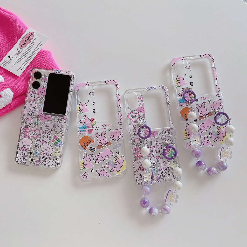 การ์ตูนน่ารัก Rabbits TPU เคสโทรศัพท์แบบพับได้สําหรับ OPPO Find N3 FLIP N2 FLIP ฝาหลังกันกระแทกพร้อมจี้