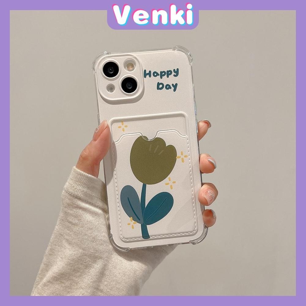Venki - สำหรับ iPhone 15 Pro Max iPhone 11 เคสการ์ด เคส TPU ใสนิ่ม เคสที่เก็บการ์ด ถุงลมนิรภัย กันกระแทก ดอกทิวลิปสวยงาม เข้ากันได้กับ iPhone 14 13 12 11 Pro Max Plus XR XS