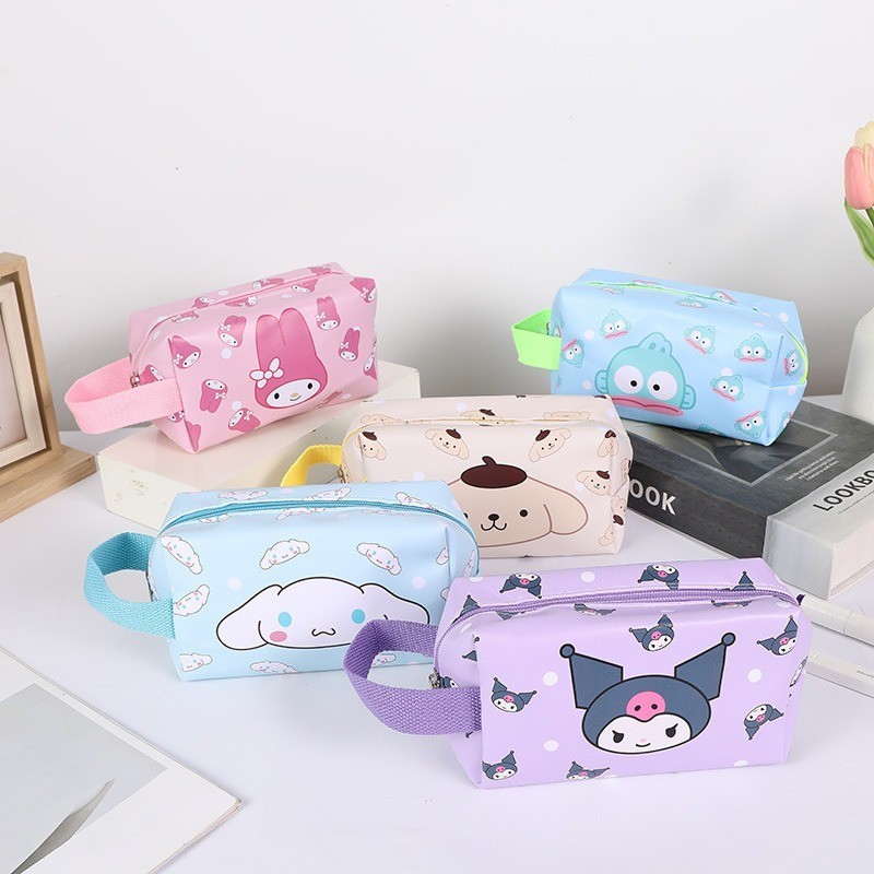 Kawaii Sanrio การ์ตูน Kuromi Cinnamoroll Melody กระเป๋าเครื่องสําอางน่ารักรูปแบบแบบพกพาขนาดใหญ่ความจุกระเป๋าเดินทาง Kawaii สาวของขวัญวันเกิด